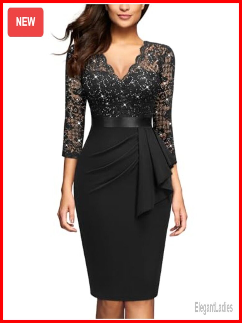 Miusol Women's Retro V-Neck Floral Lace Ruffle Cocktail Party Dress
